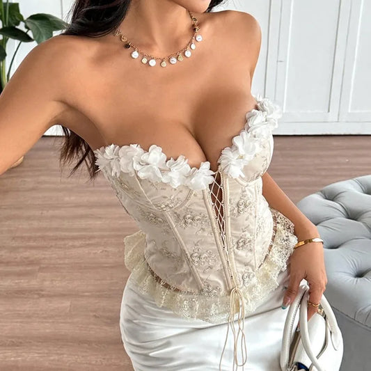 Corset beige à volants