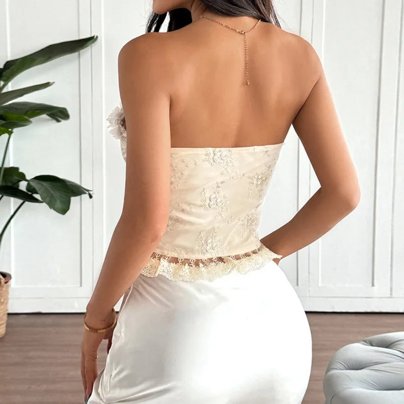 Corset beige à volants dos