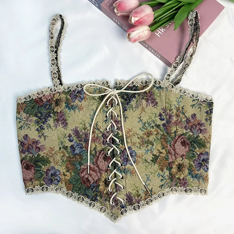Corset broderie vert