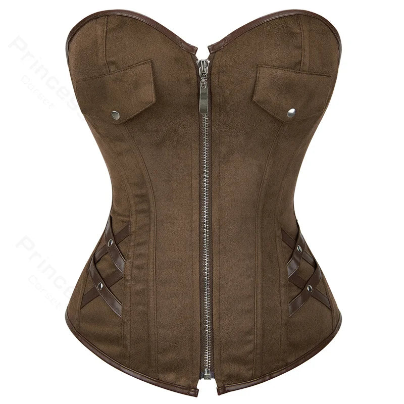 Corset brun avec fausse poches