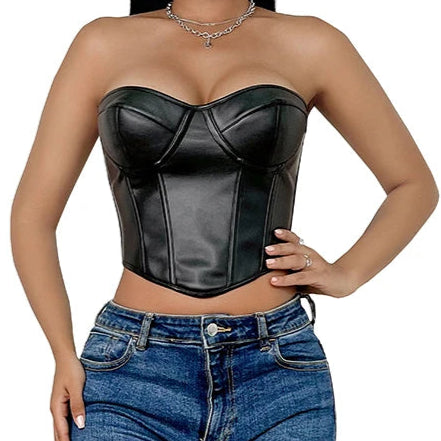 Corset cuir noir sur mannequin