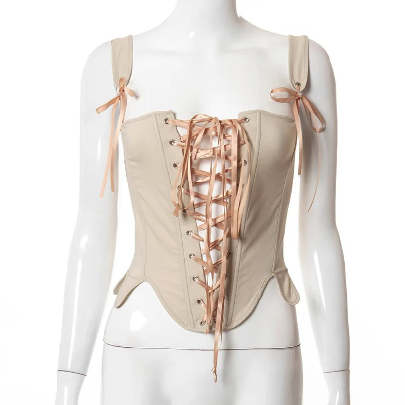 Corset à lacets beige