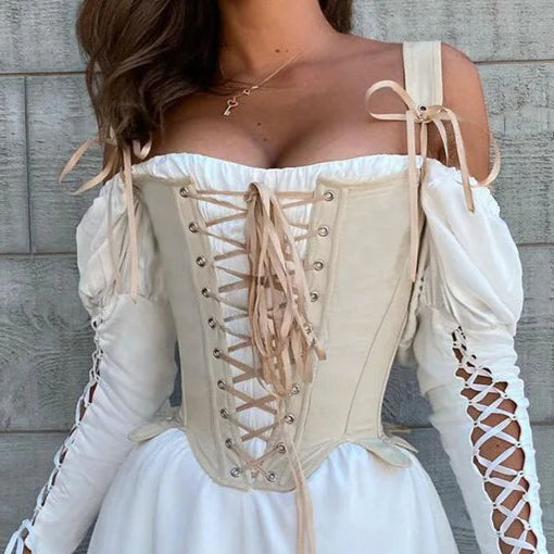 Corset à lacets beige sur mannequin