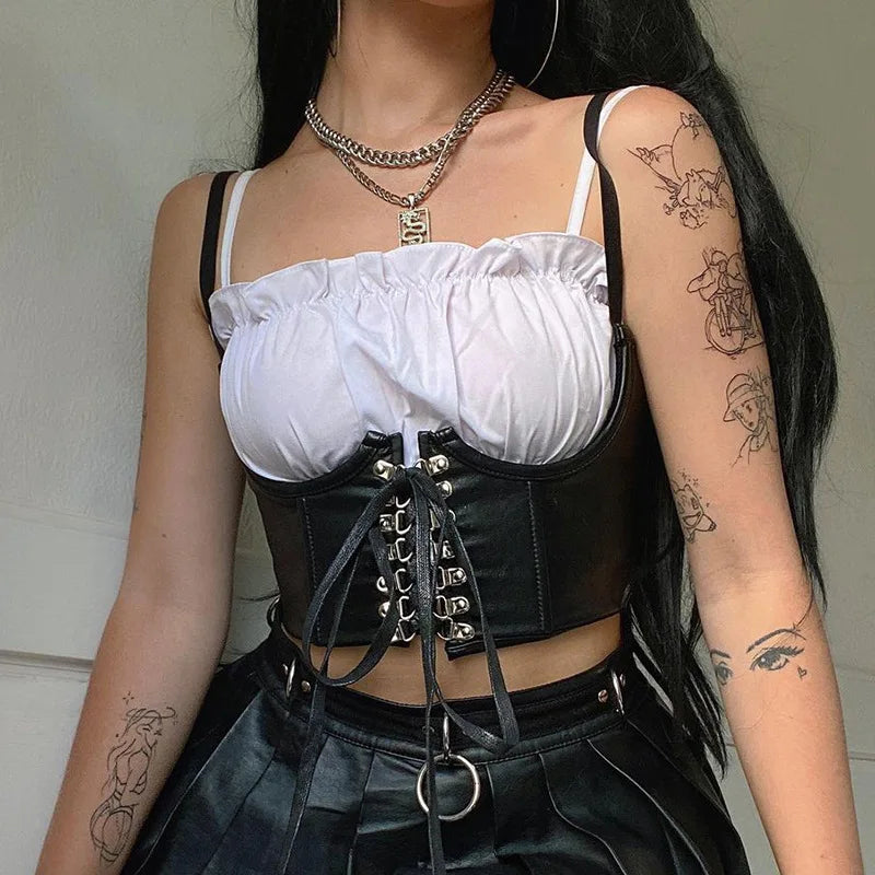 Corset lacets noir œillets métal