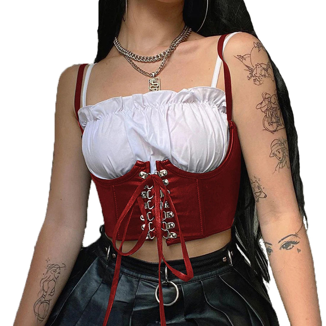 Corset lacets rouge œillets métal