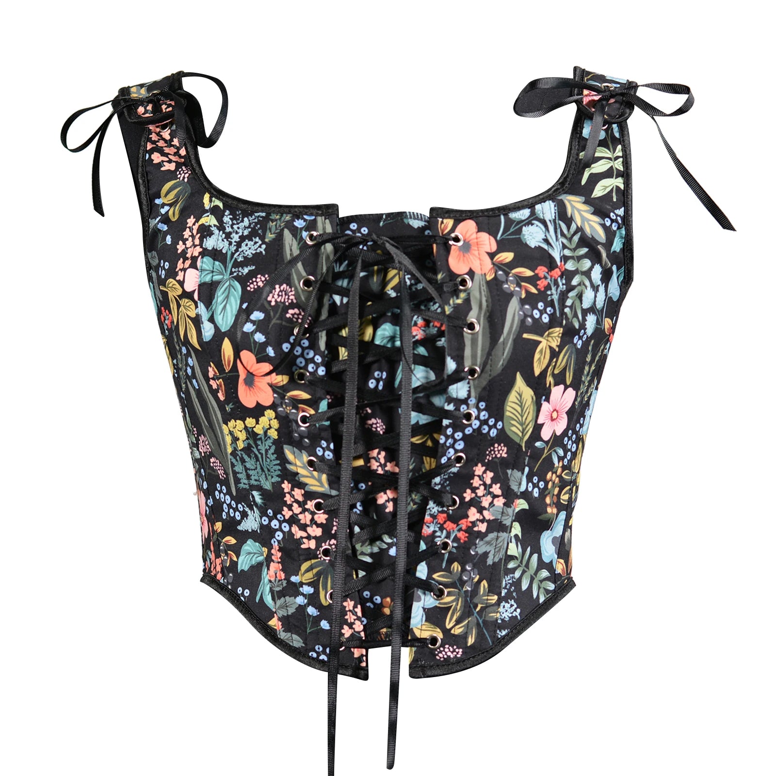Corset à motifs floraux noir