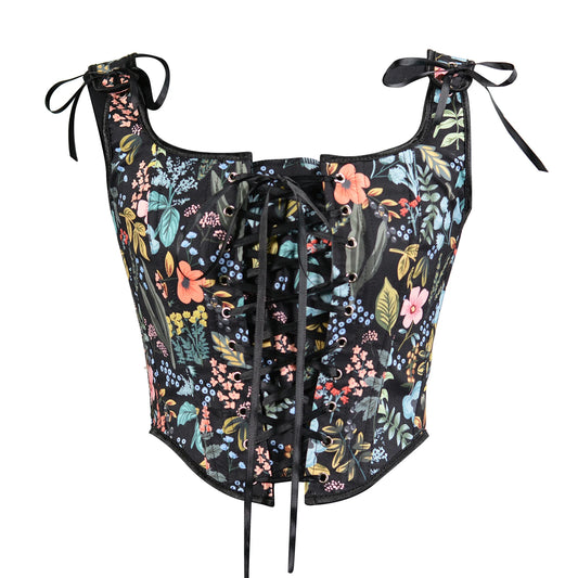 Corset à motifs floraux noir