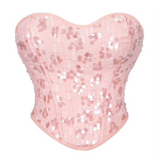 Corset paillettes rose clair