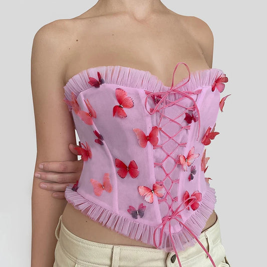 Corset papillon rose
