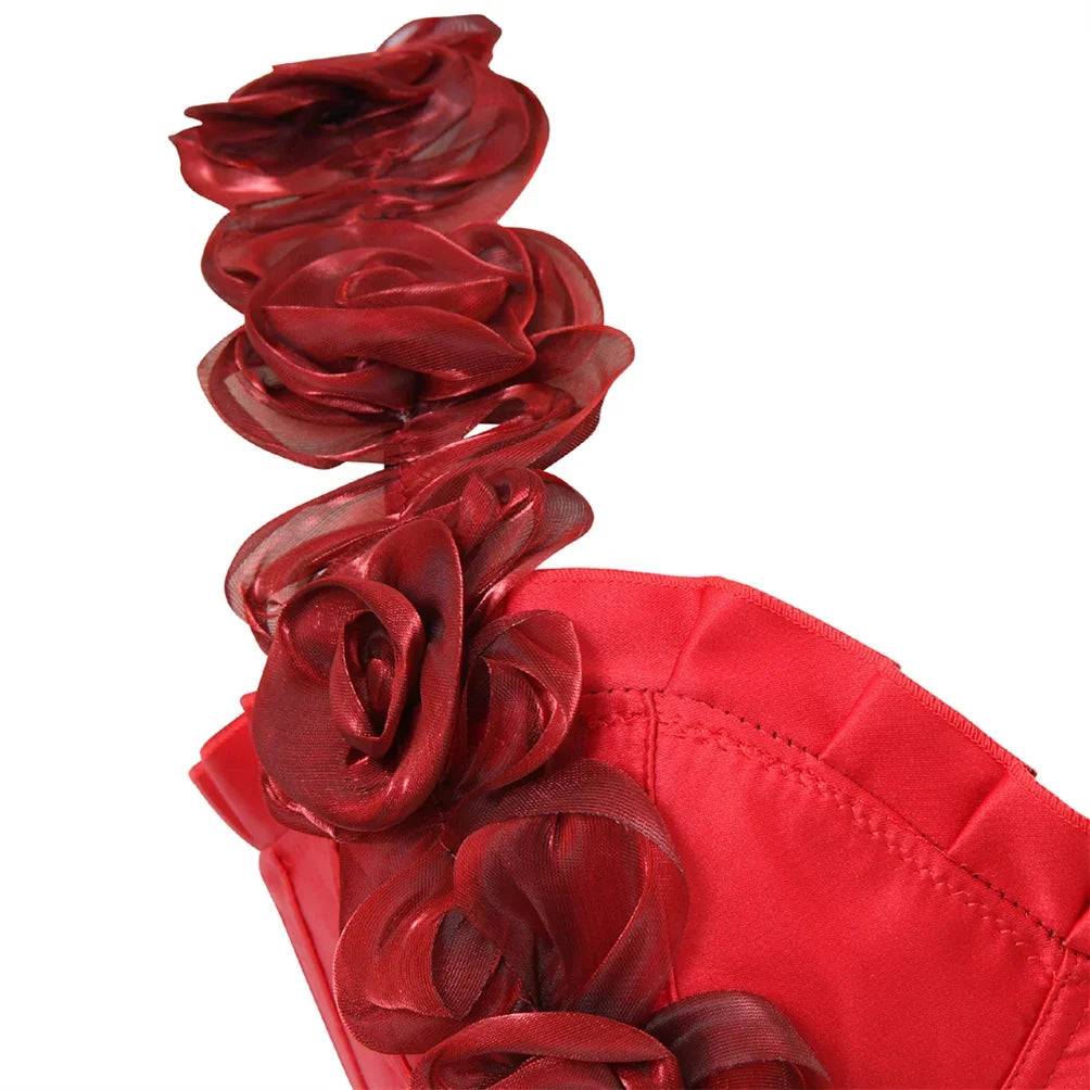 Corset romantique rouge détail roses