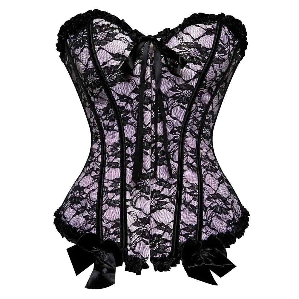 Corset rose avec dentelle