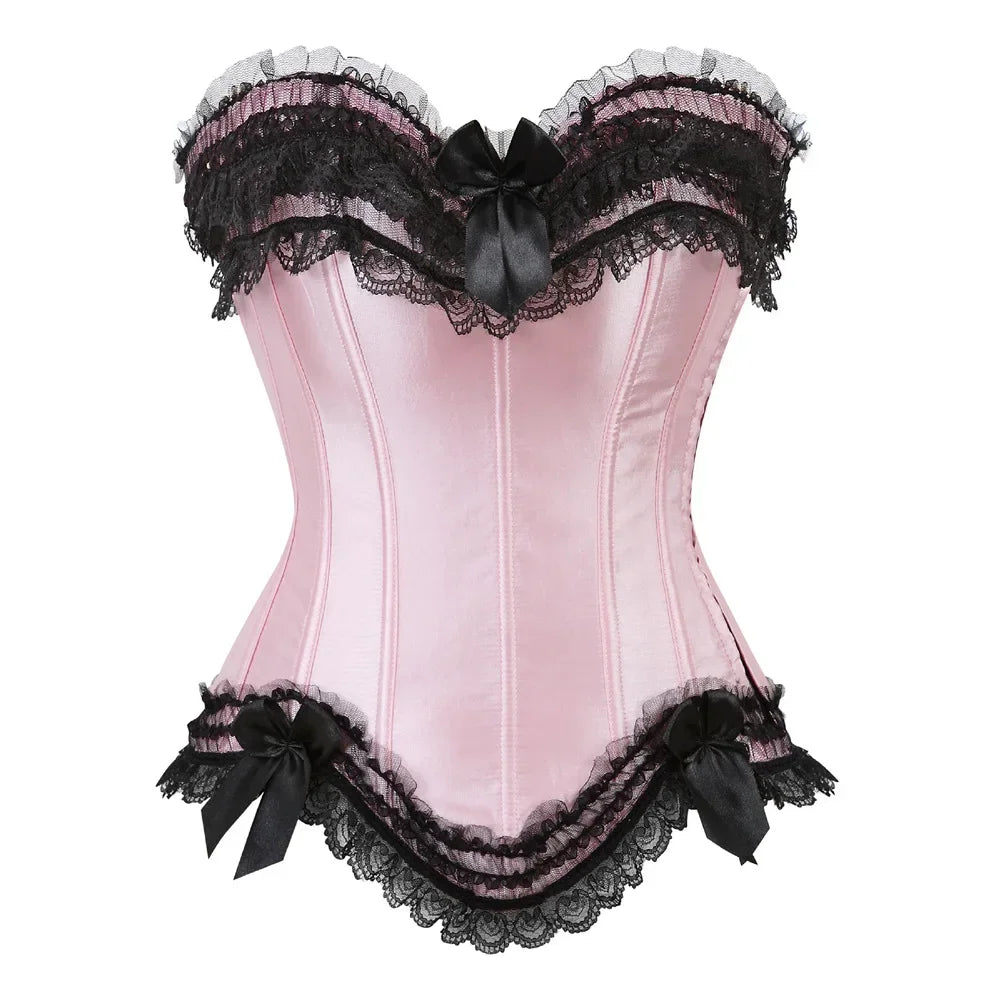 Corset rose et noir mariage