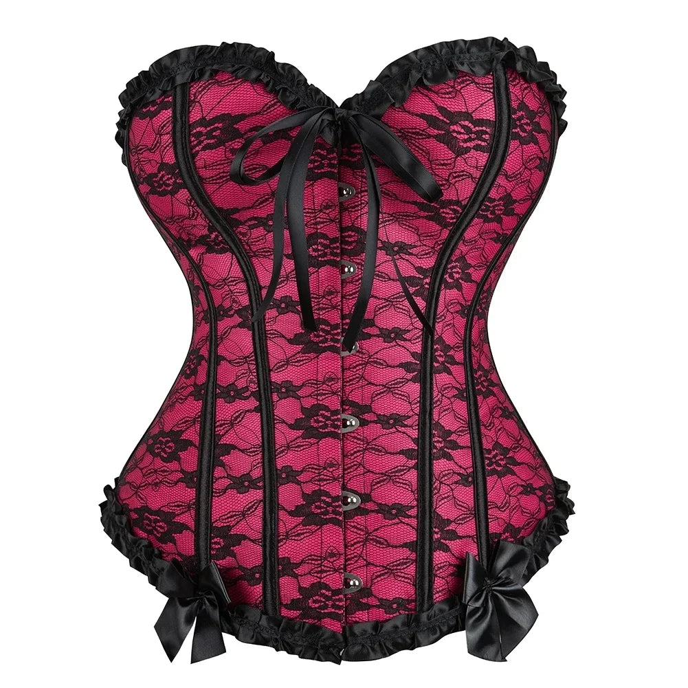 Corset rouge-rose avec dentelle