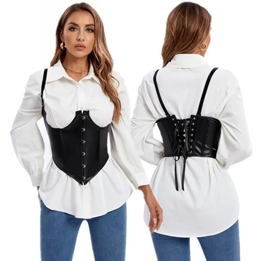 Corset simili cuir sur mannequin