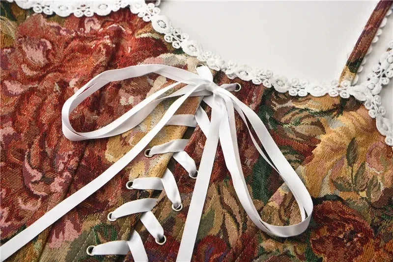 Corset tissu rouge détail