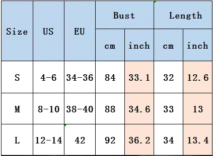 Guide des tailles corset débardeur