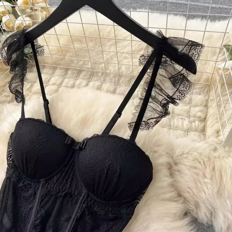 Lingerie corset noir détails