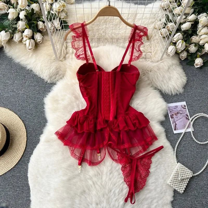Lingerie corset rouge dos