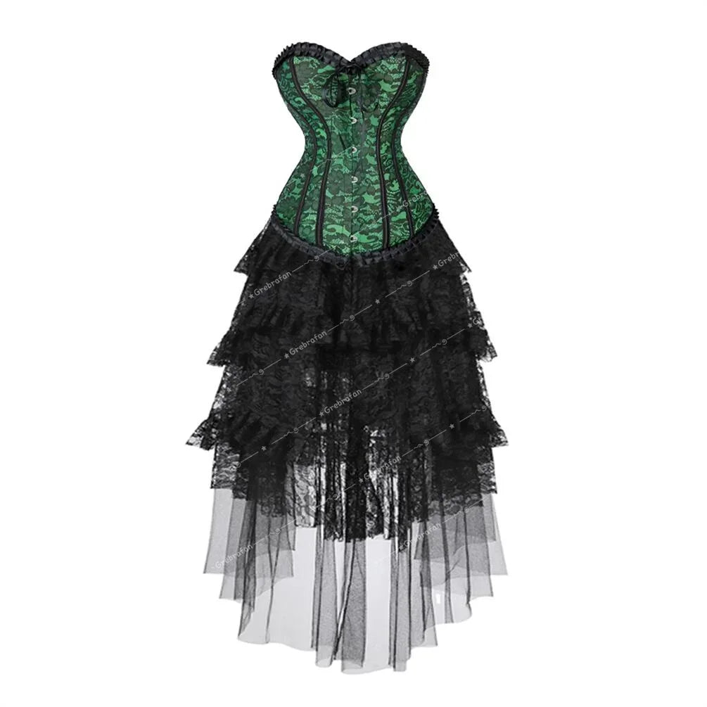Robe Victorienne avec corset vert